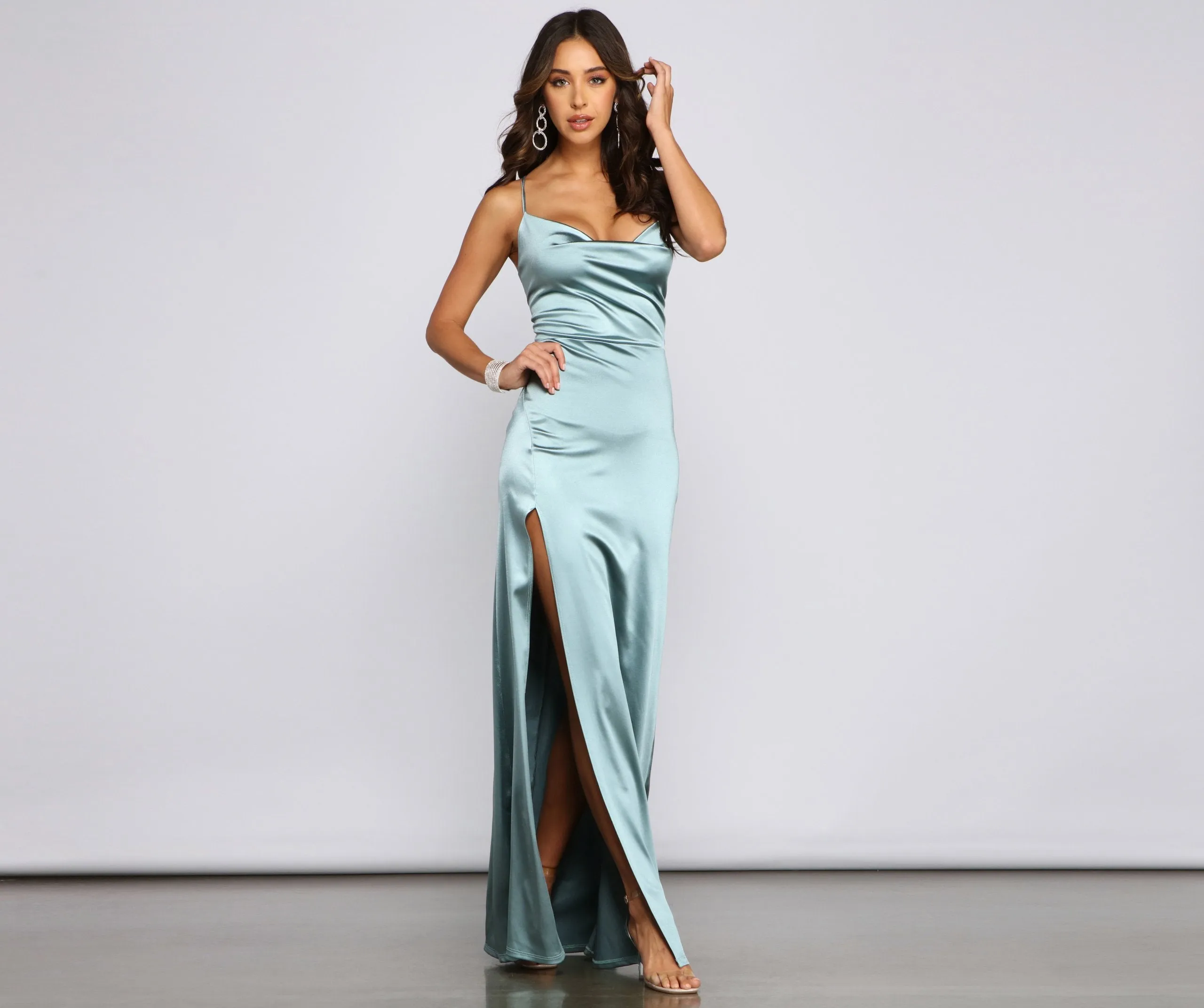 Cassie Sleeveless Satin Charming High Slit Formal Dress