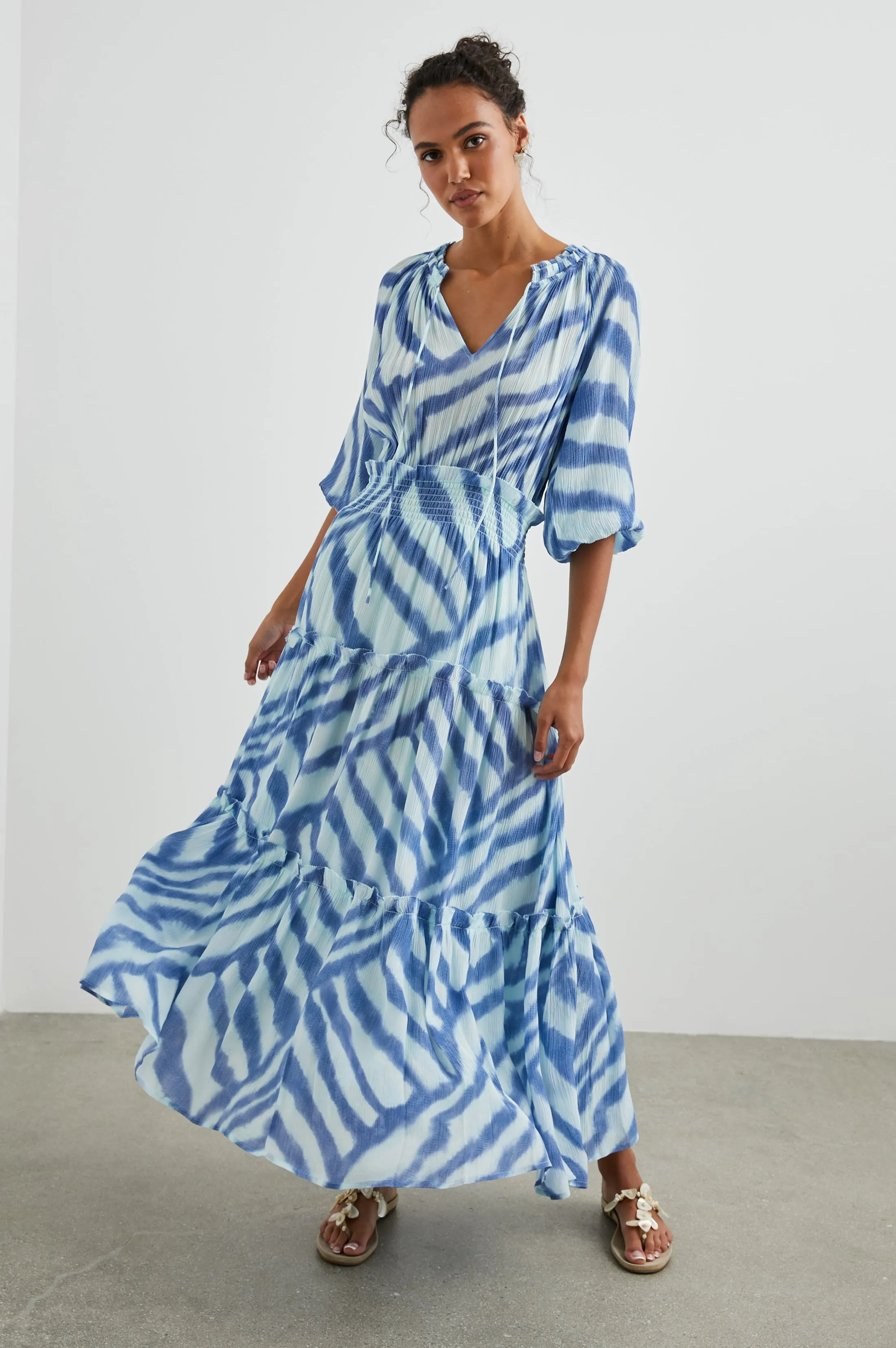 CATERINE DRESS - BLUE WATERCOLOR STRIPES