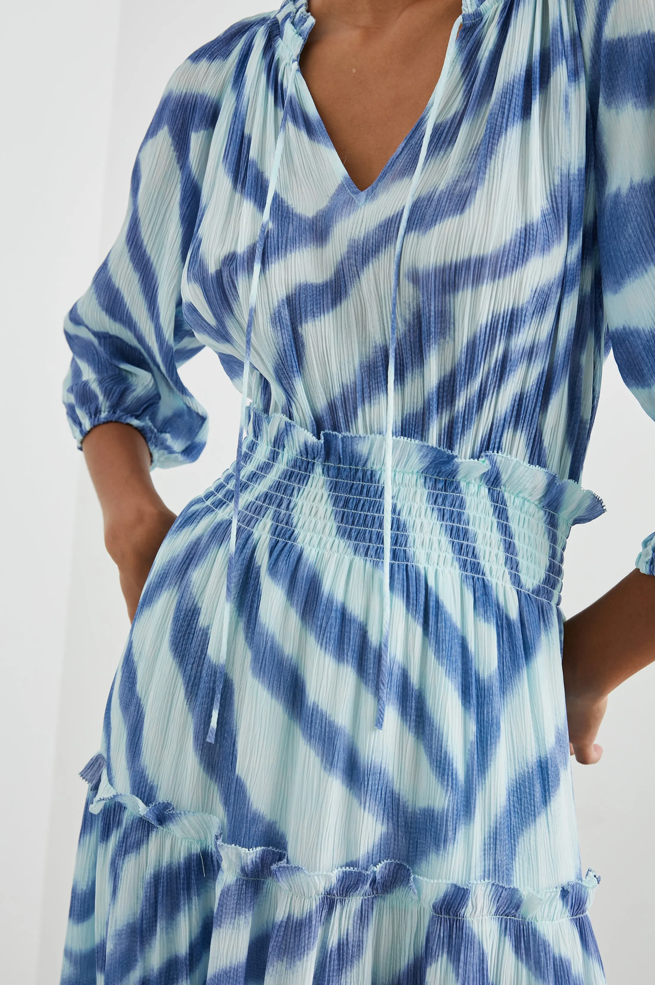 CATERINE DRESS - BLUE WATERCOLOR STRIPES