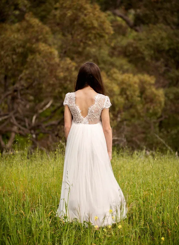 Celeste Girls White Lace & Tulle Dress