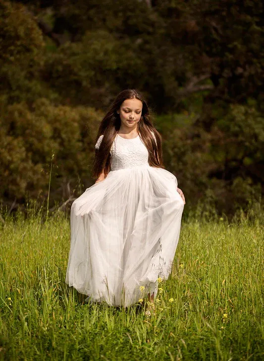 Celeste Girls White Lace & Tulle Dress