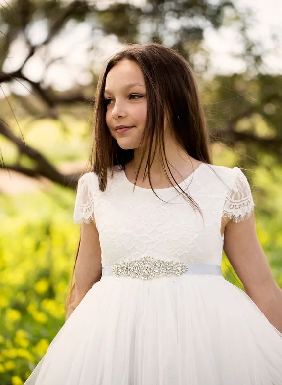 Celeste Girls White Lace & Tulle Dress