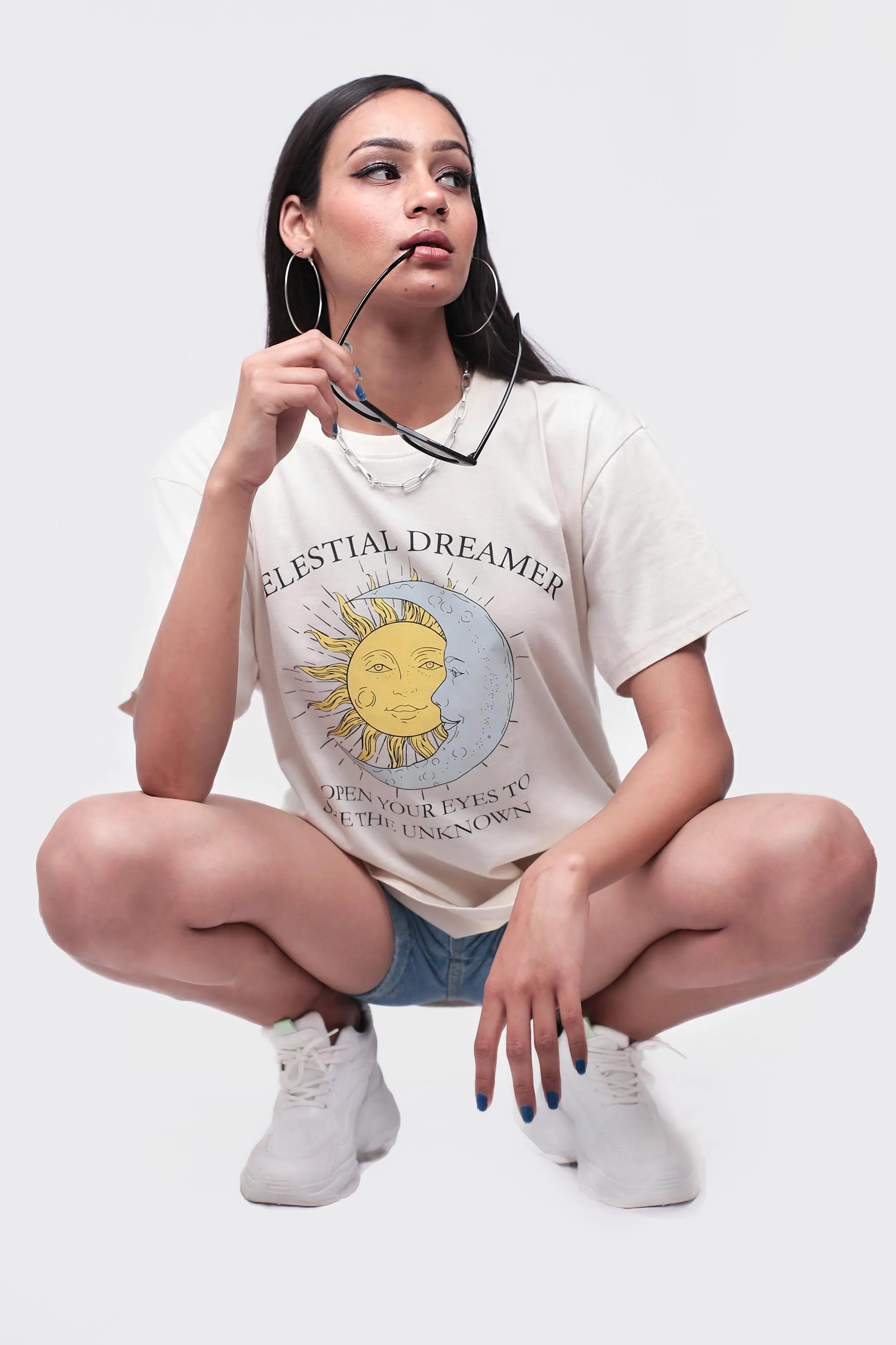 Celestial Dreamer Beige Oversized Tee