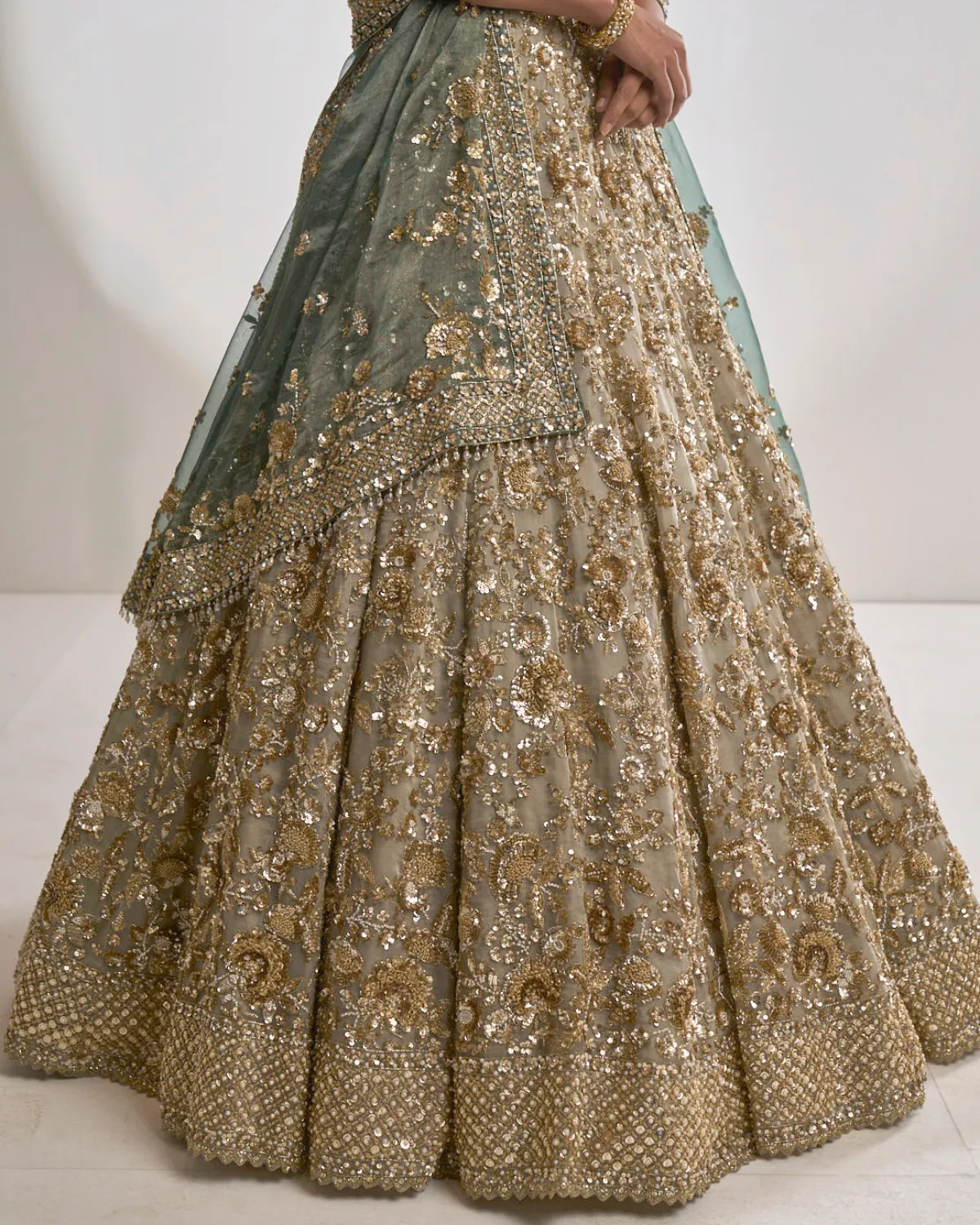 Champagne Zardozi Lehenga Set