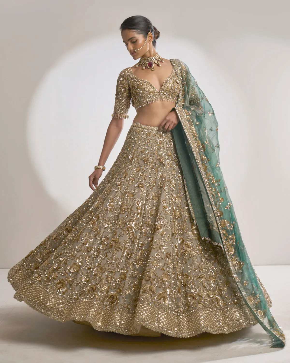 Champagne Zardozi Lehenga Set