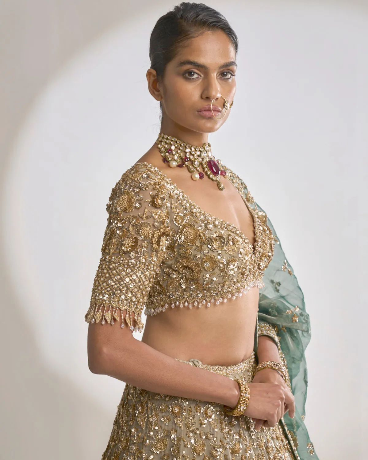 Champagne Zardozi Lehenga Set