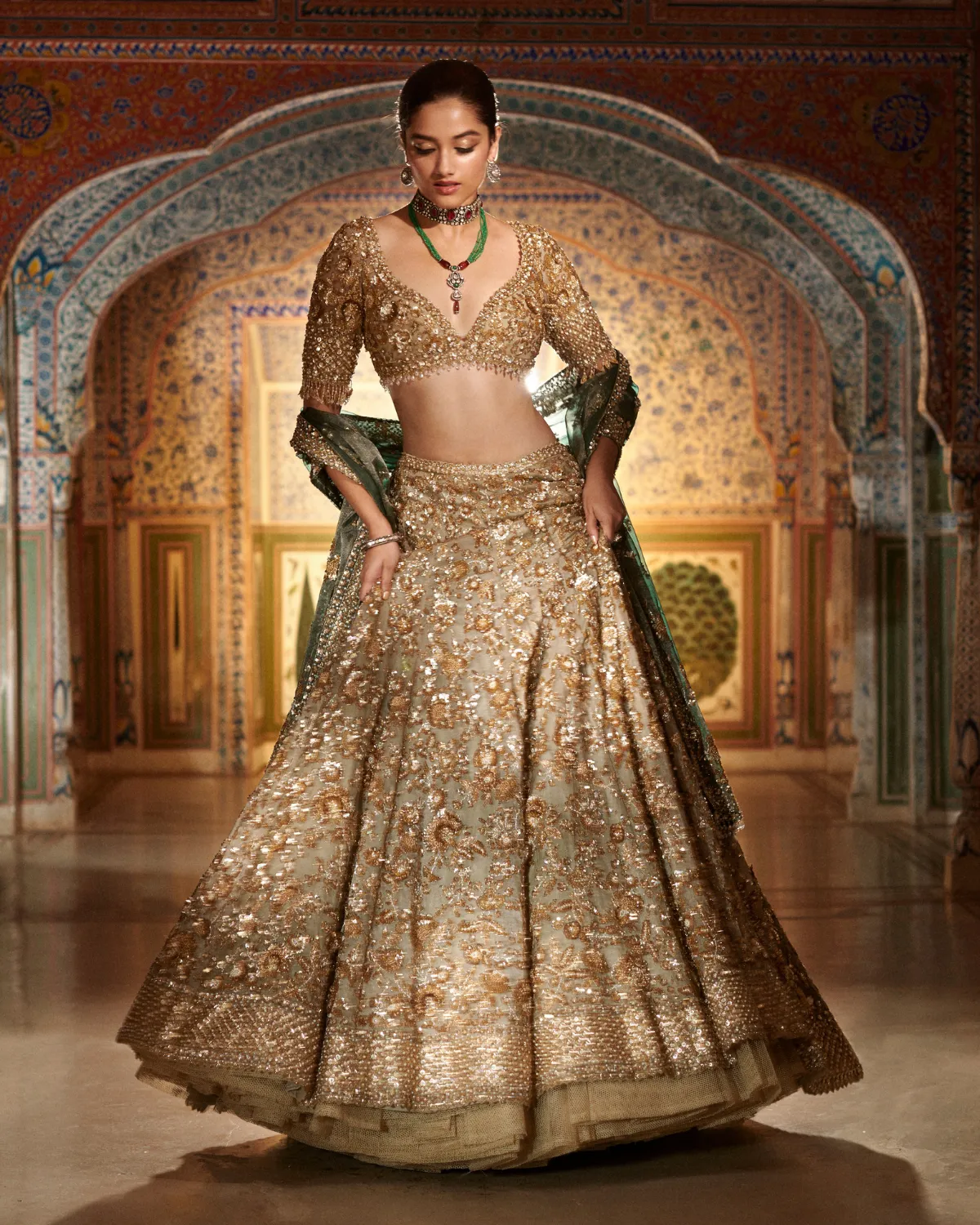 Champagne Zardozi Lehenga Set