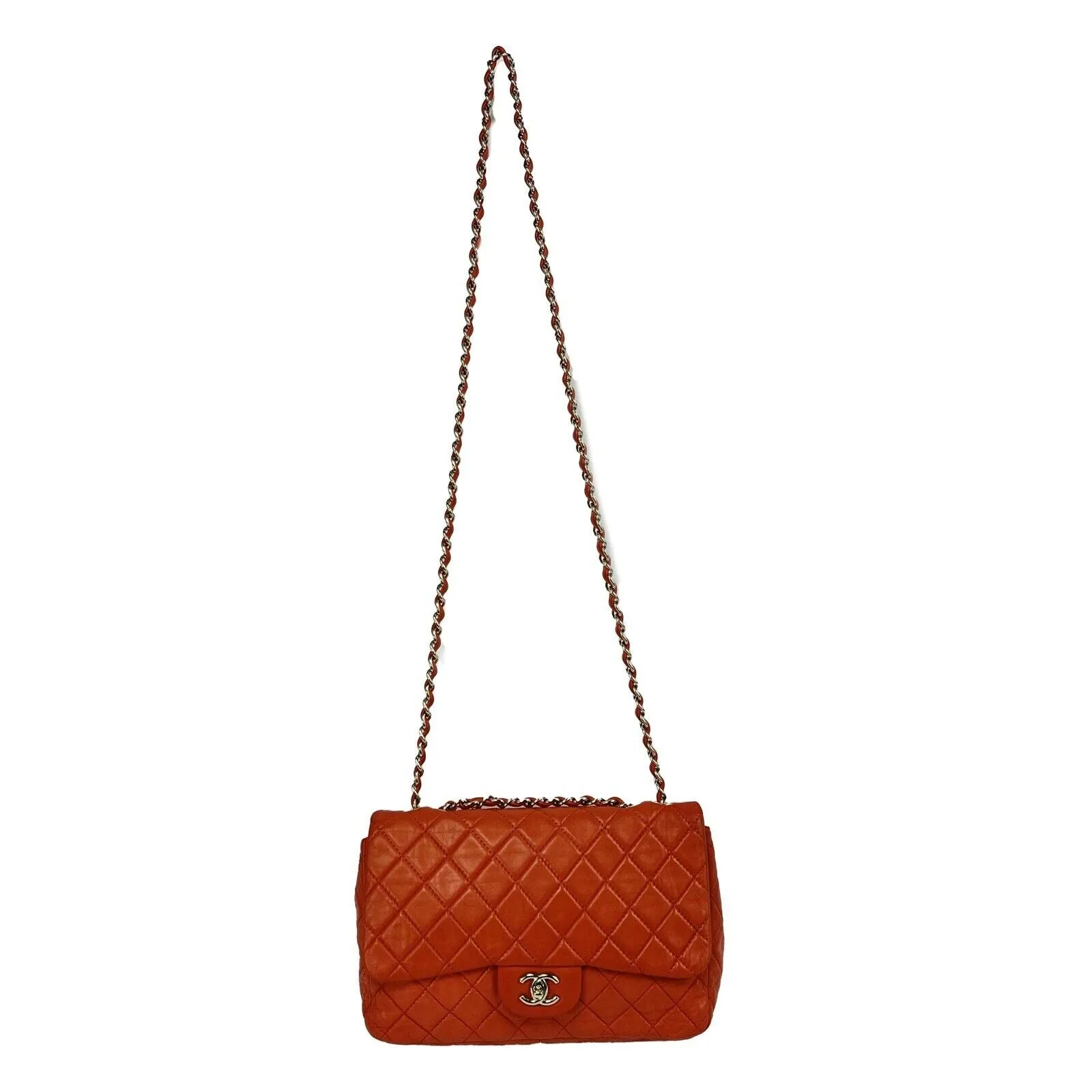 Chanel - Classic Single Flap Jumbo Quilted Lambskin - Champagne Gold Red Handbag