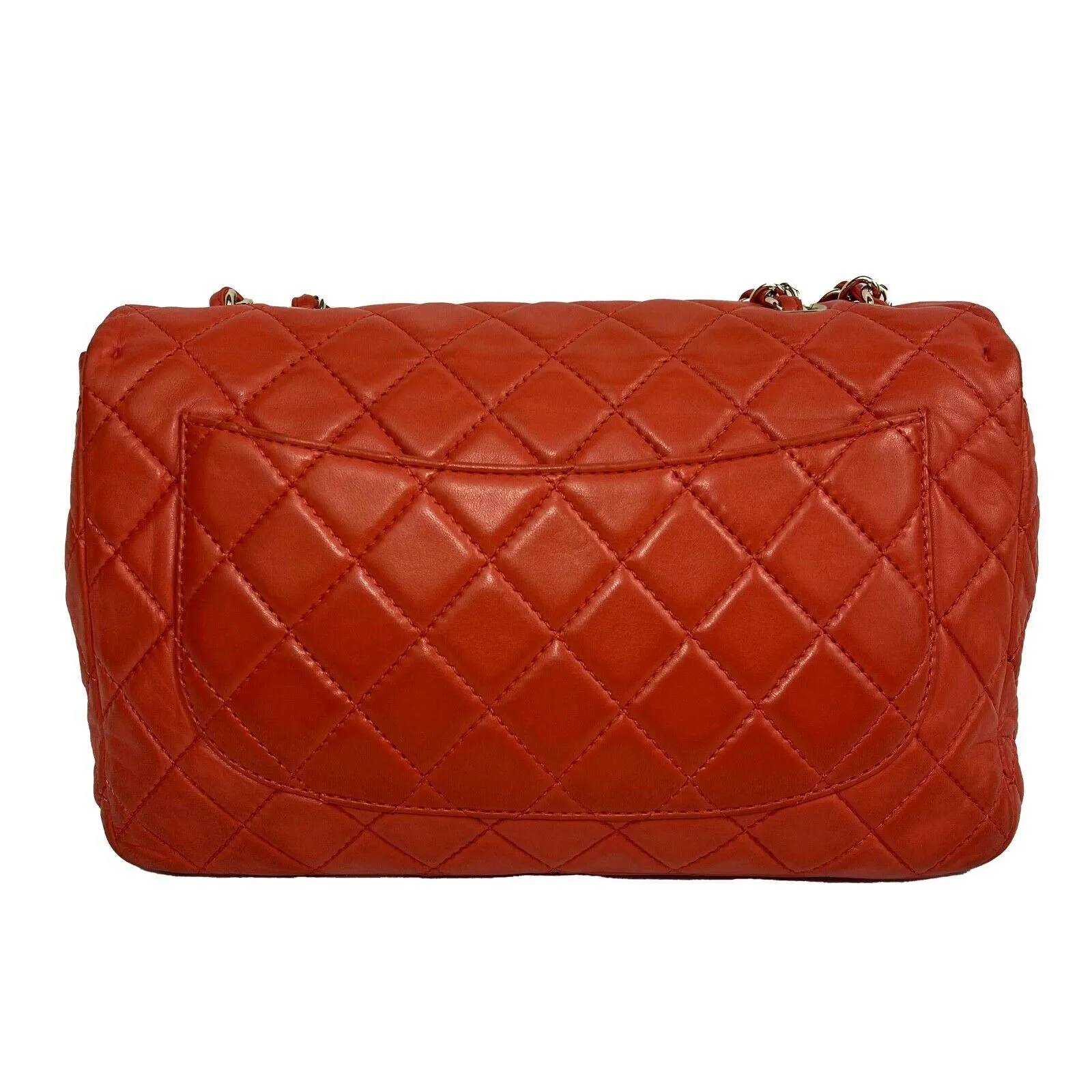 Chanel - Classic Single Flap Jumbo Quilted Lambskin - Champagne Gold Red Handbag