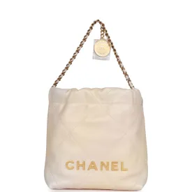 Chanel Mini 22 Bag Champagne Iridescent Calfskin Gold Hardware