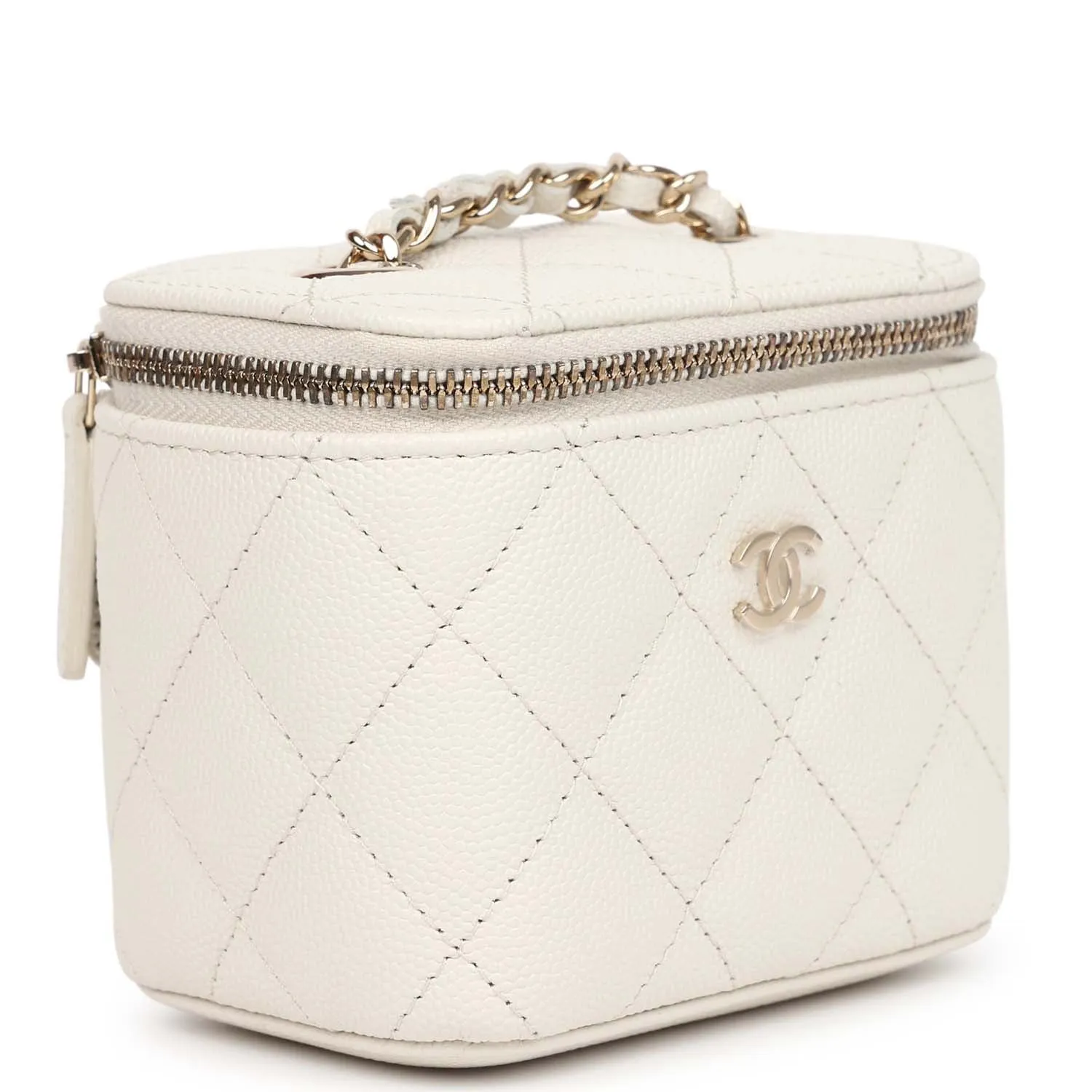 Chanel Mini Square Vanity Case Crossbody Bag Ivory Caviar Light Gold Hardware