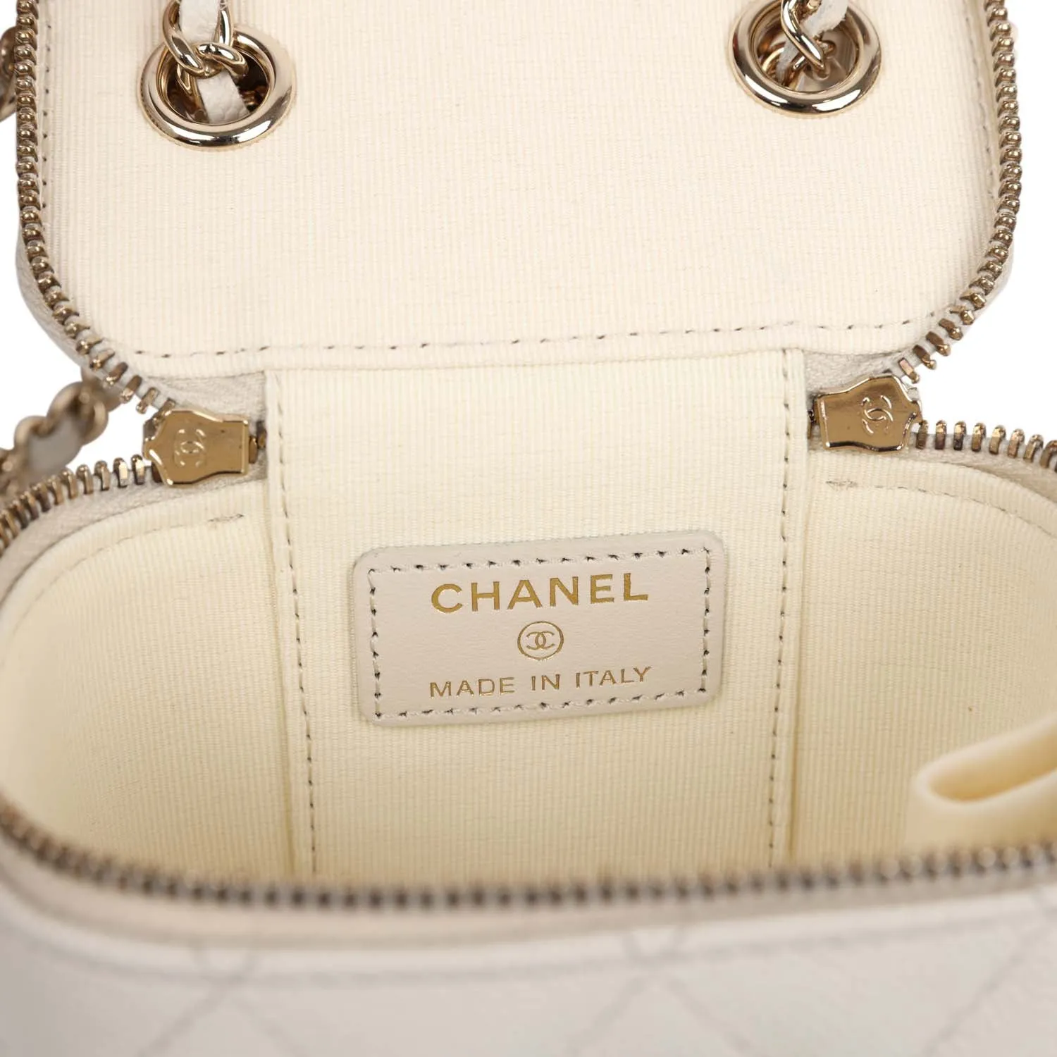 Chanel Mini Square Vanity Case Crossbody Bag Ivory Caviar Light Gold Hardware