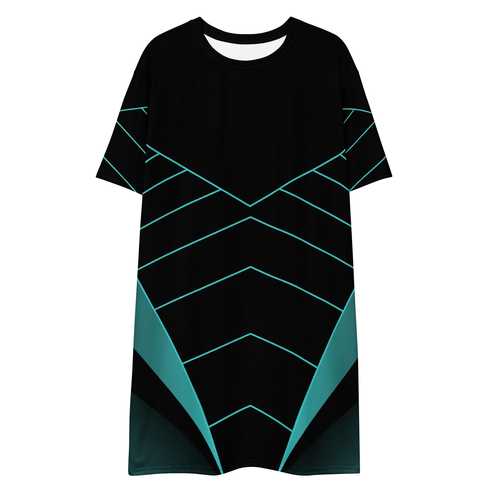 ChromoCo Black-Green T-Shirt Dress | Chic and Contemporary Geometric Design