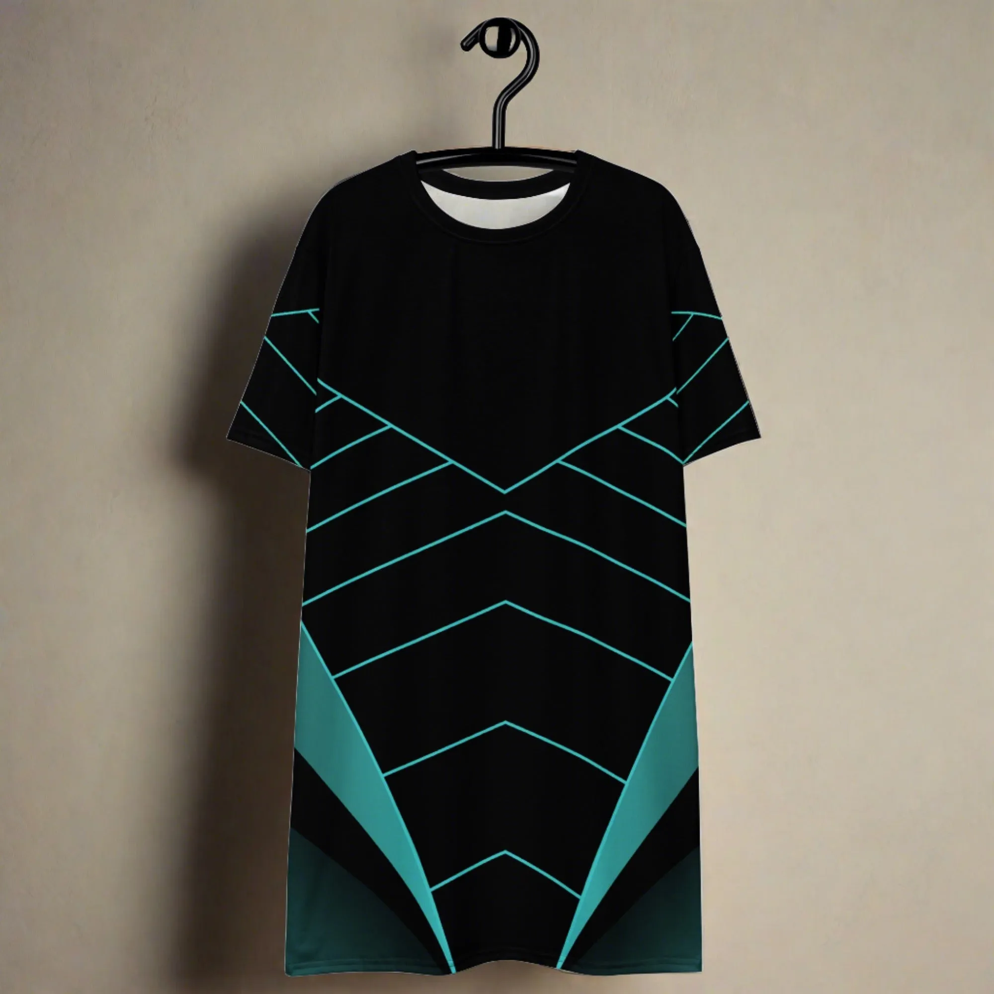 ChromoCo Black-Green T-Shirt Dress | Chic and Contemporary Geometric Design