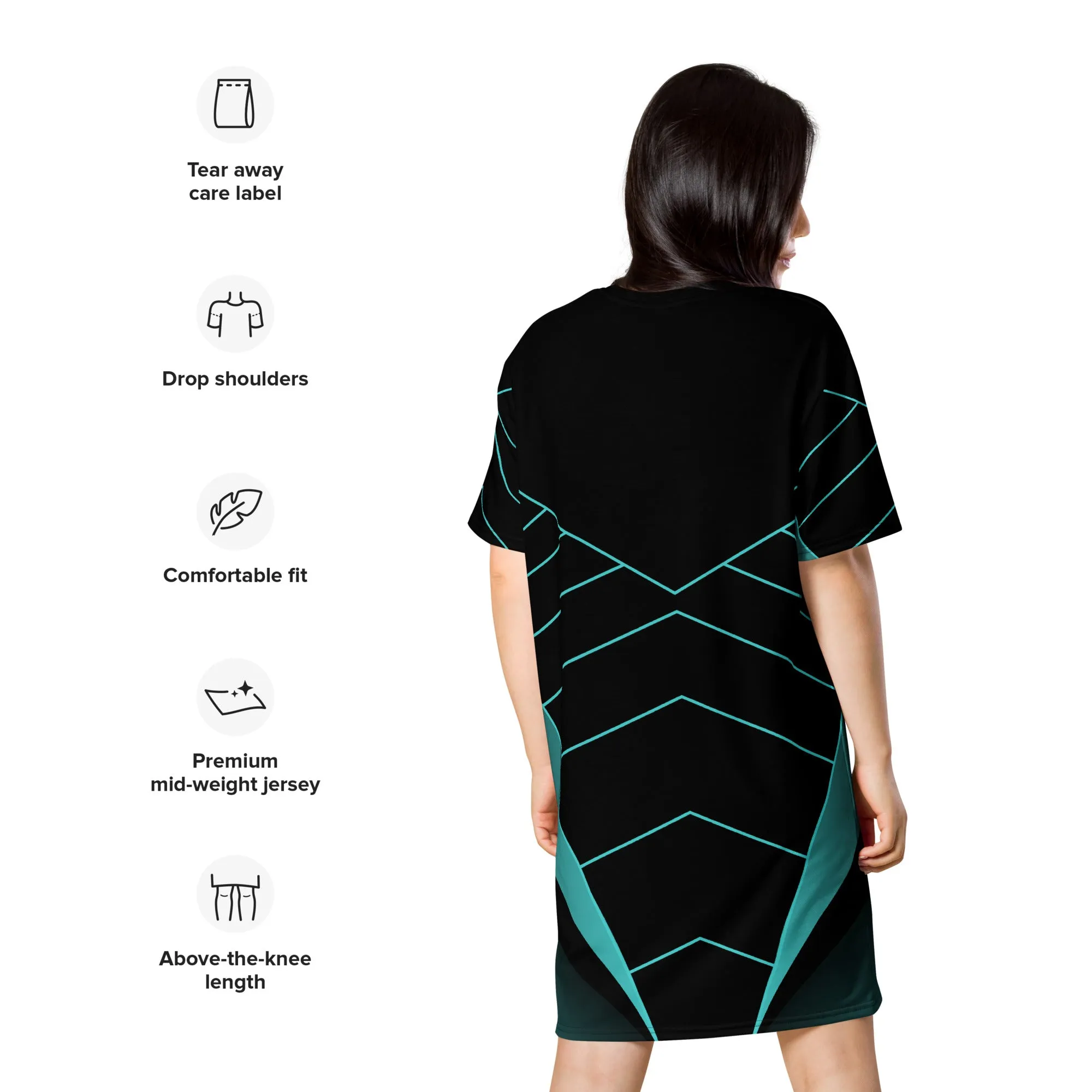 ChromoCo Black-Green T-Shirt Dress | Chic and Contemporary Geometric Design