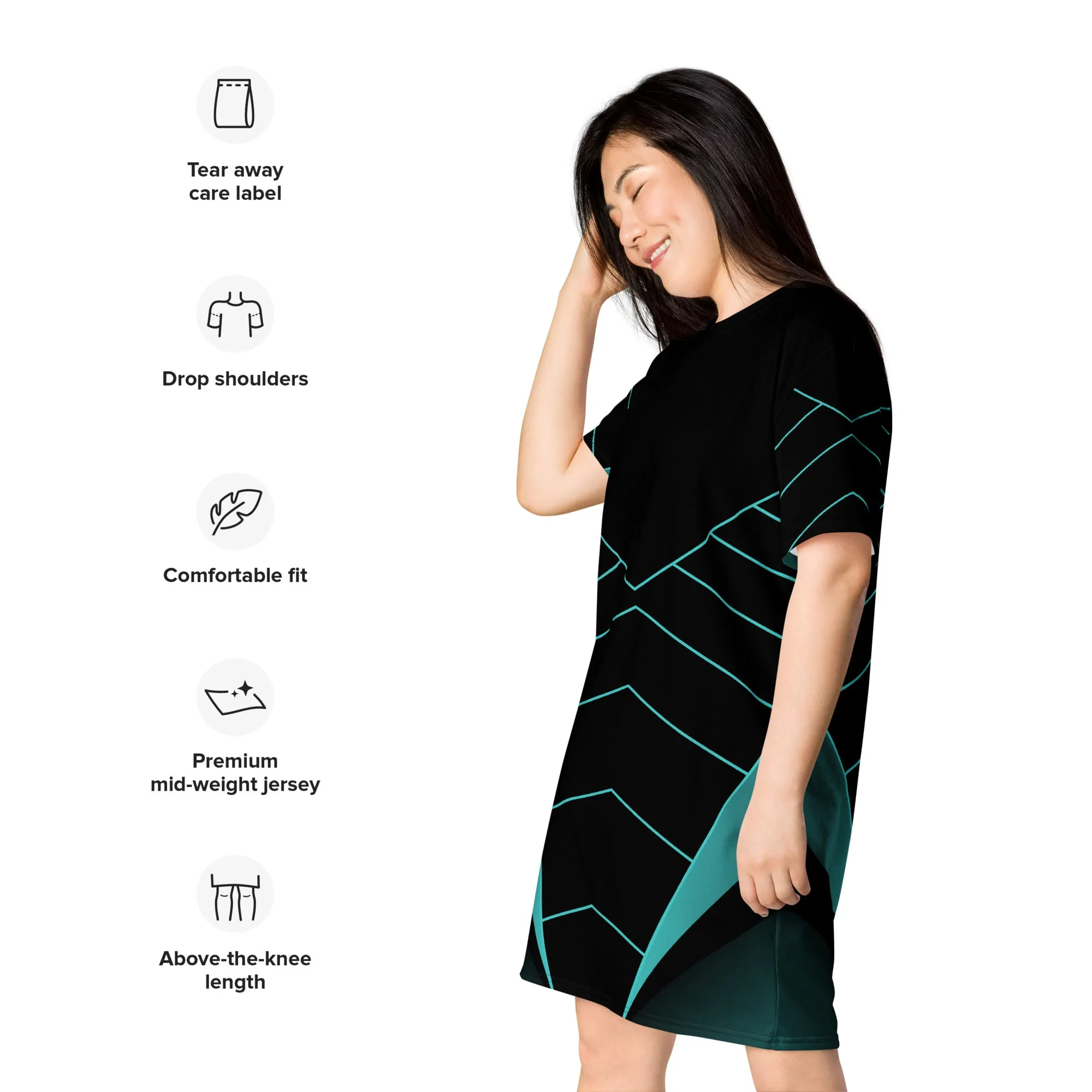 ChromoCo Black-Green T-Shirt Dress | Chic and Contemporary Geometric Design