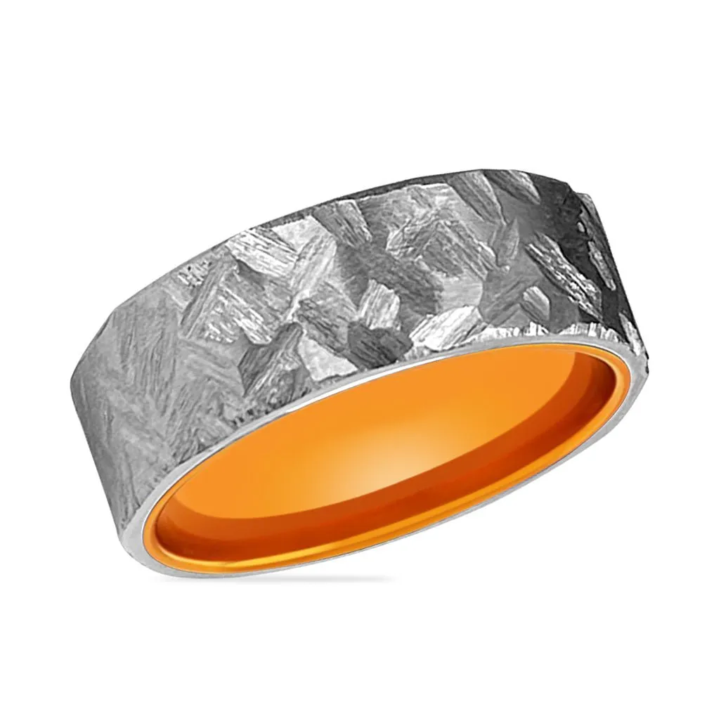 CITRUS | Orange Ring, Silver Titanium Ring, Hammered, Flat