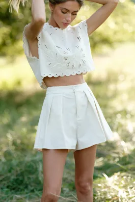 City Ease Ivory Pleated Shorts