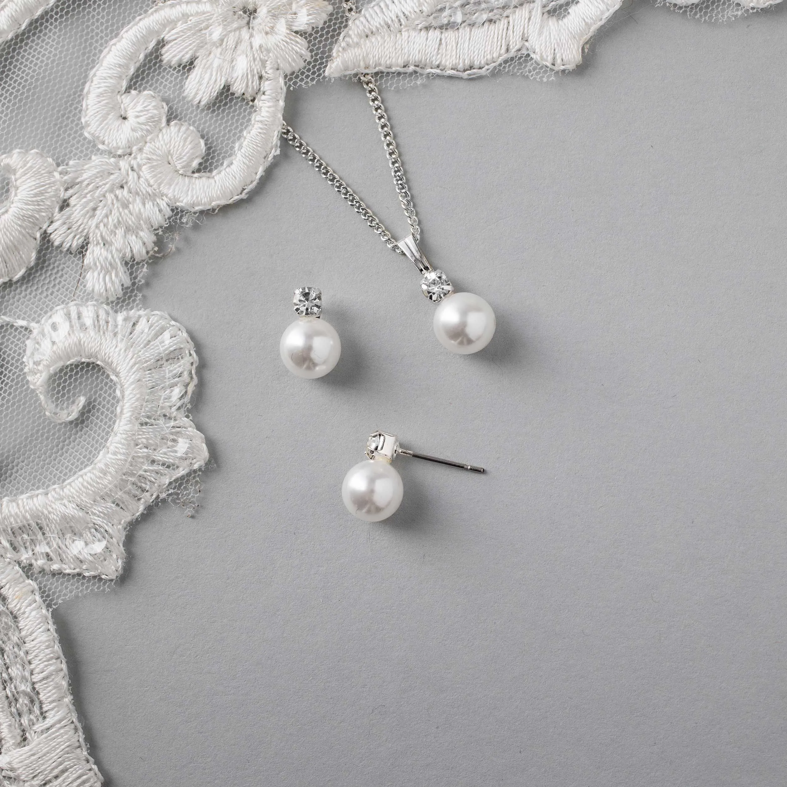 Classic White Pearl Necklace and Earrings