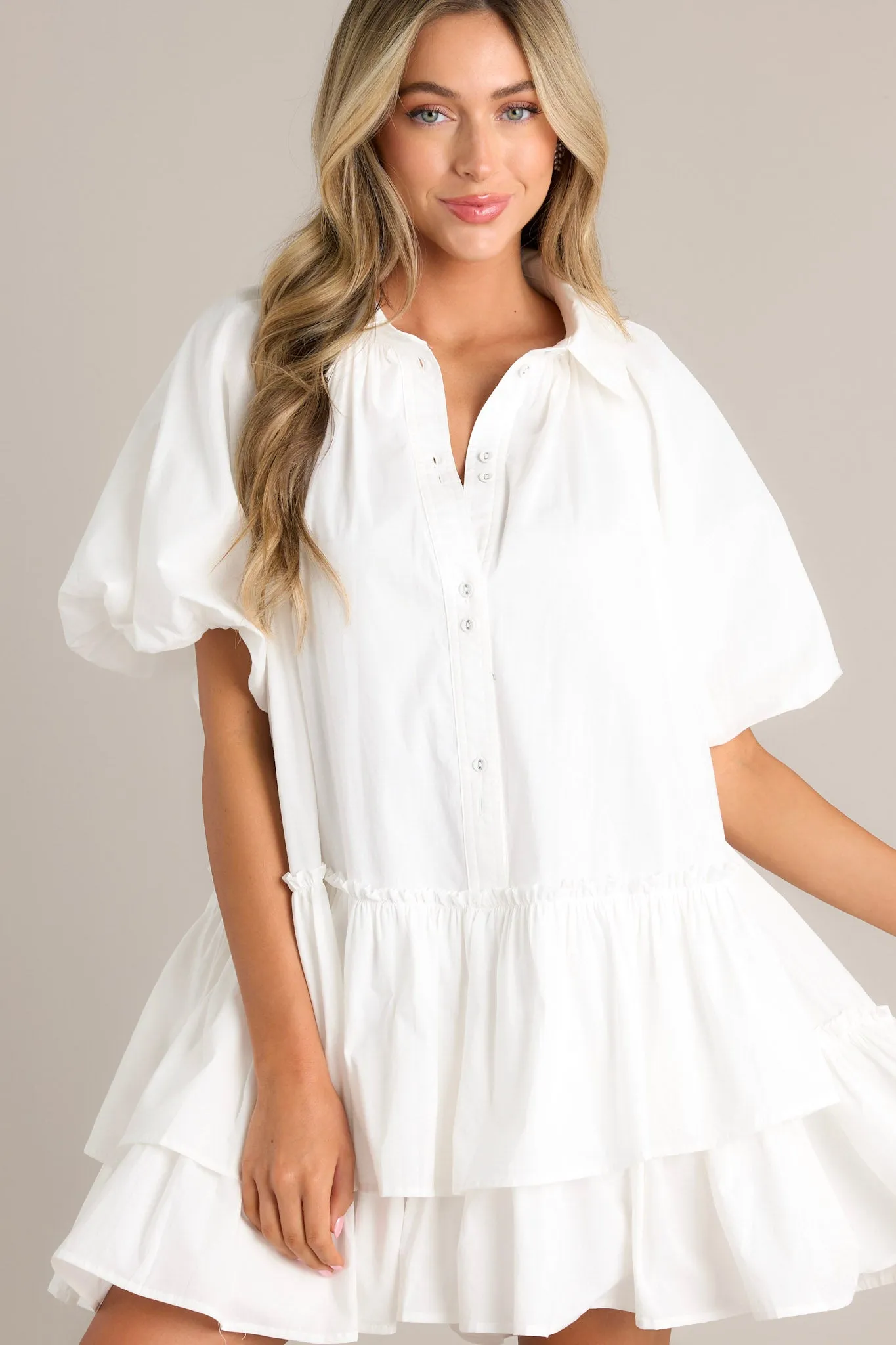 Cloud Dancer White Button Front Mini Dress