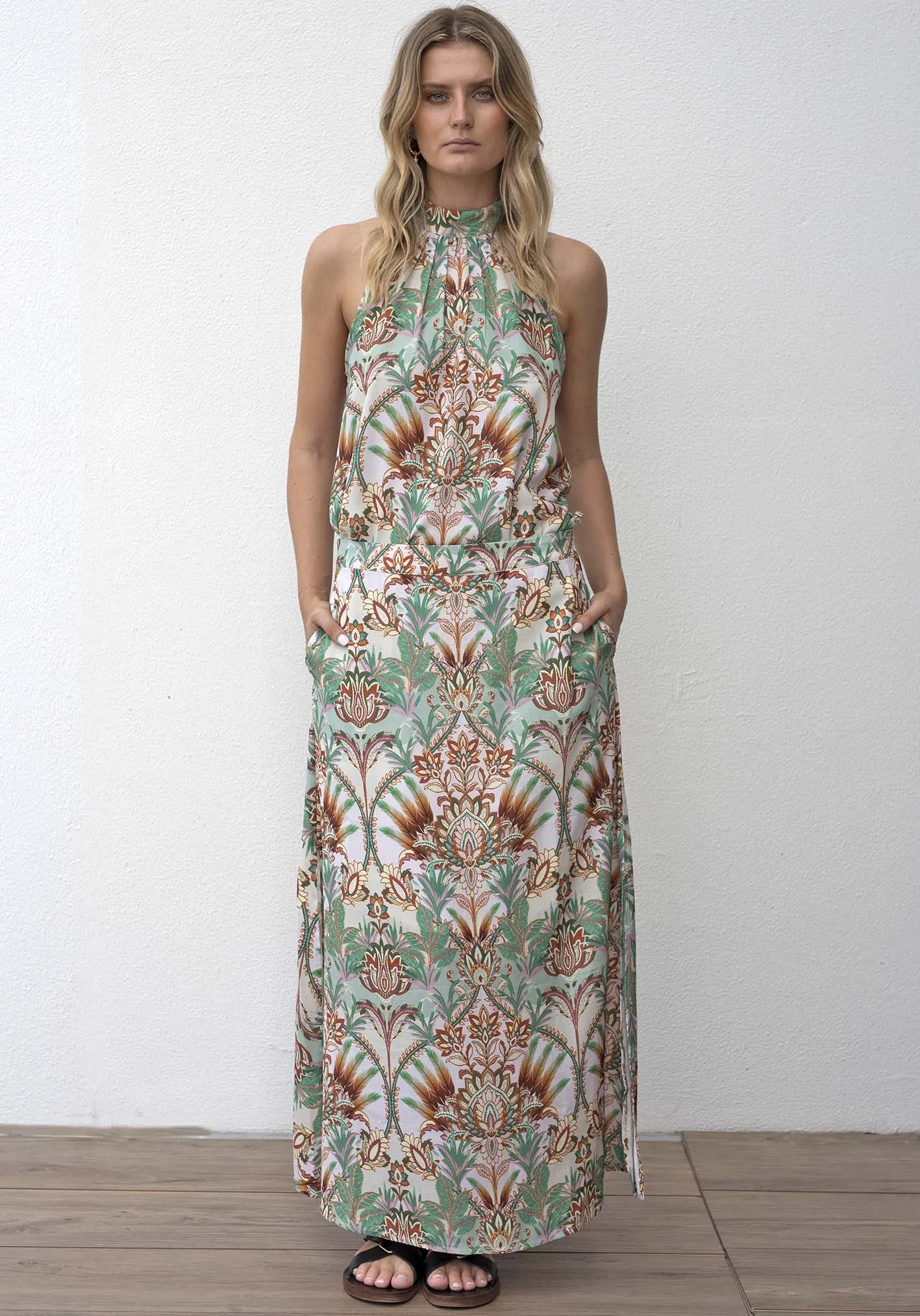 Cocos Palm Print Maxi Skirt Set