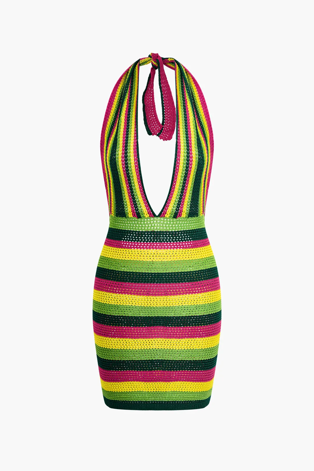 Contrast Backless Halter Knit Dress