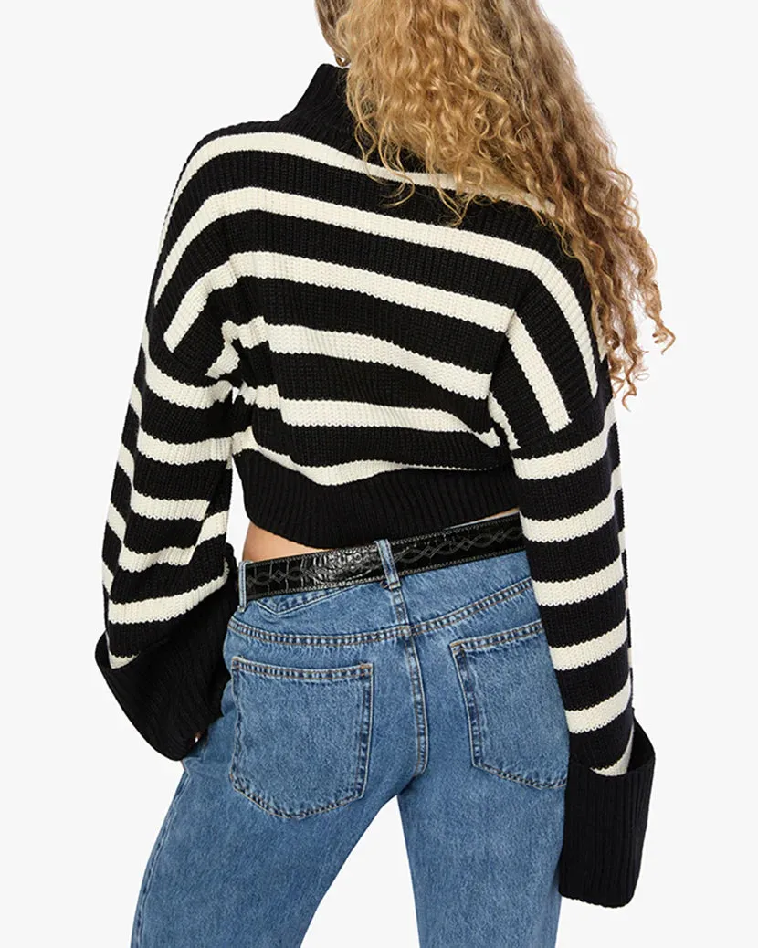 Cropped Turtle Neck Sweater Black/Ivory Stripe