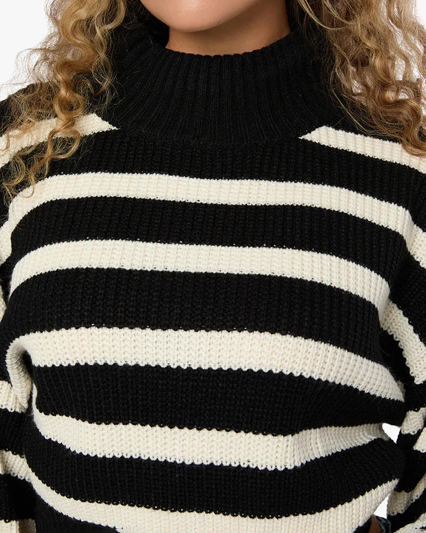 Cropped Turtle Neck Sweater Black/Ivory Stripe