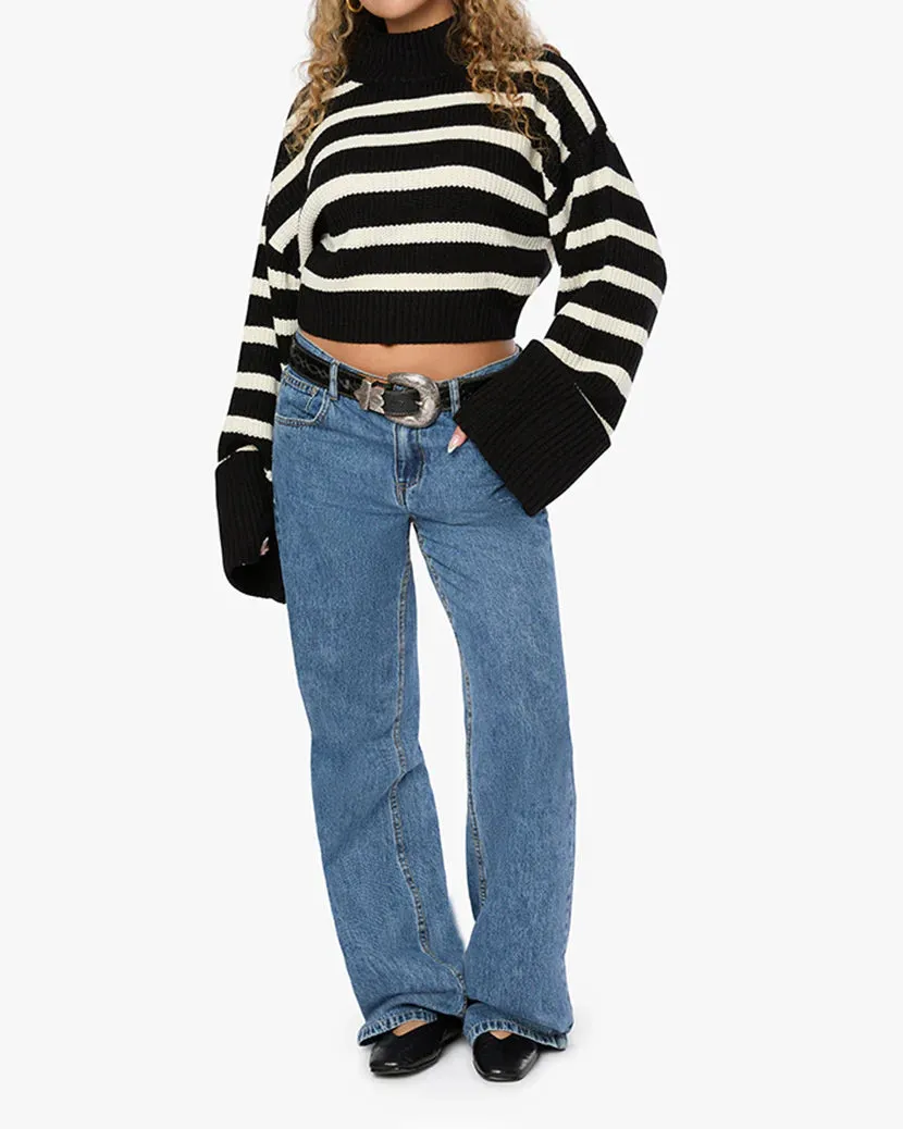 Cropped Turtle Neck Sweater Black/Ivory Stripe