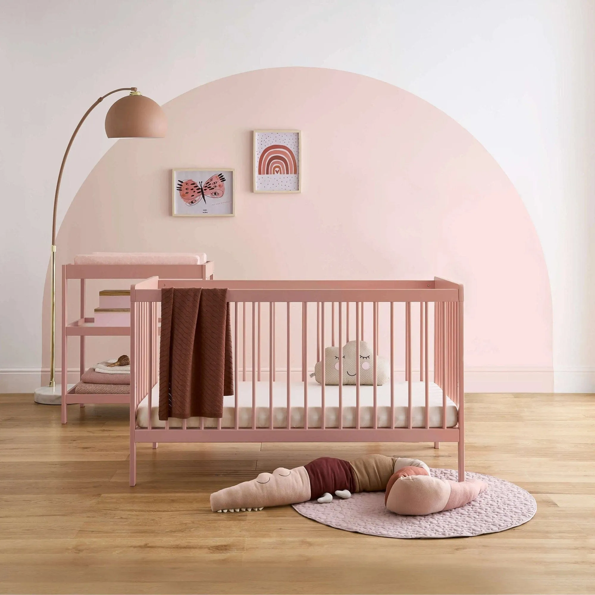 CuddleCo Nola 2pc Set Changer and Cot Bed  - Soft Blush