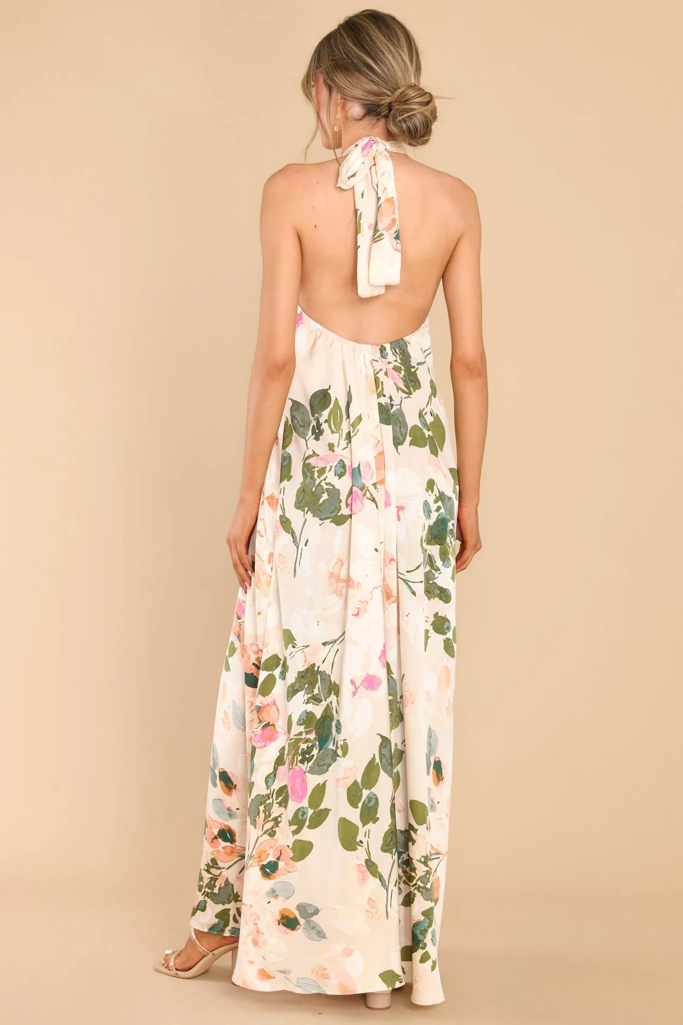 Dainty Love Tan Floral Print Maxi Dress