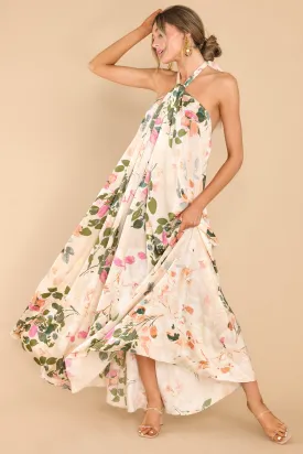 Dainty Love Tan Floral Print Maxi Dress