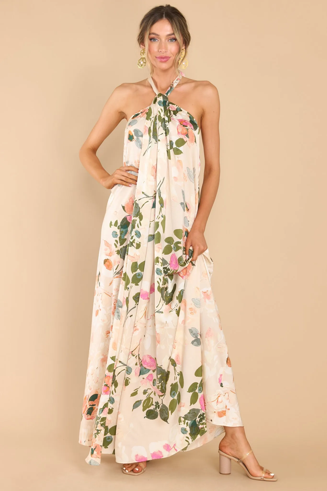 Dainty Love Tan Floral Print Maxi Dress