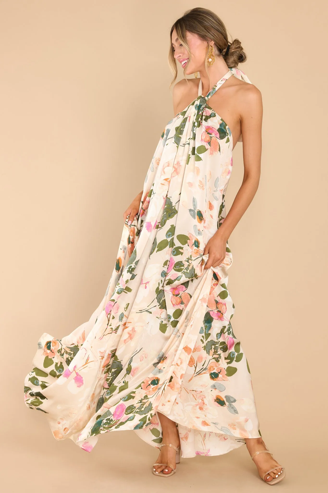 Dainty Love Tan Floral Print Maxi Dress