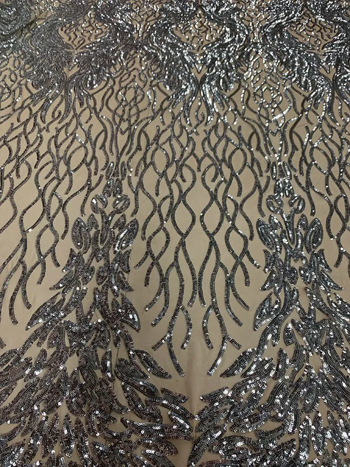 Damask Embroidery Fabric 4 Way Stretch Sequin Luxury Fabric