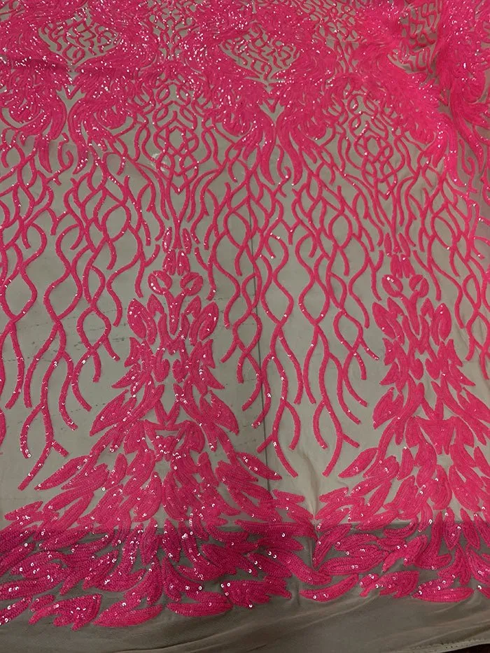 Damask Embroidery Fabric 4 Way Stretch Sequin Luxury Fabric