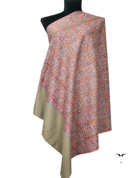 Dark Grey and Orange Embroidery Pashmina Shawl 7361