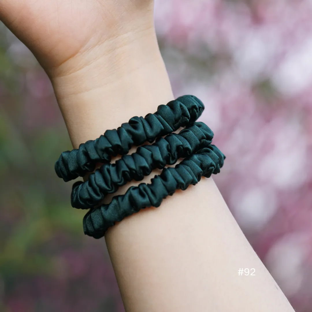 Deep green silk scrunchies mini