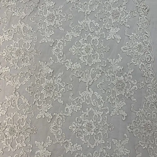 Deluxe Heavy Embroidered Glass Beaded Mesh Lace Fabric For Wedding, Gowns