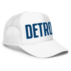 Detroit Foam Trucker Hat - White - Embroidered with Blue