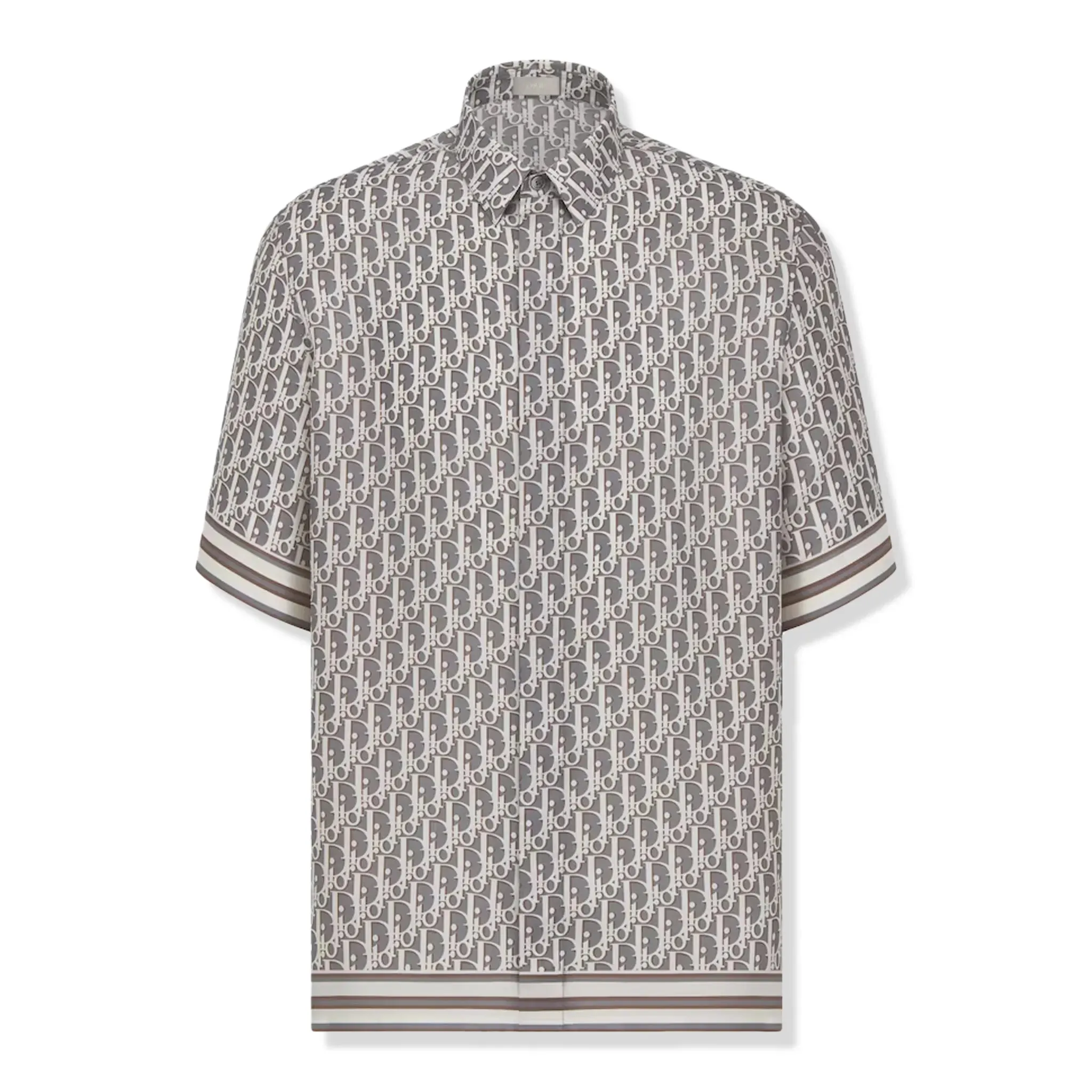 Dior Oblique Short Sleeved Grey Silk Twill Shirt