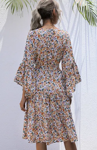 Ditsy Daisy Chiffon Boho Maxi Dress