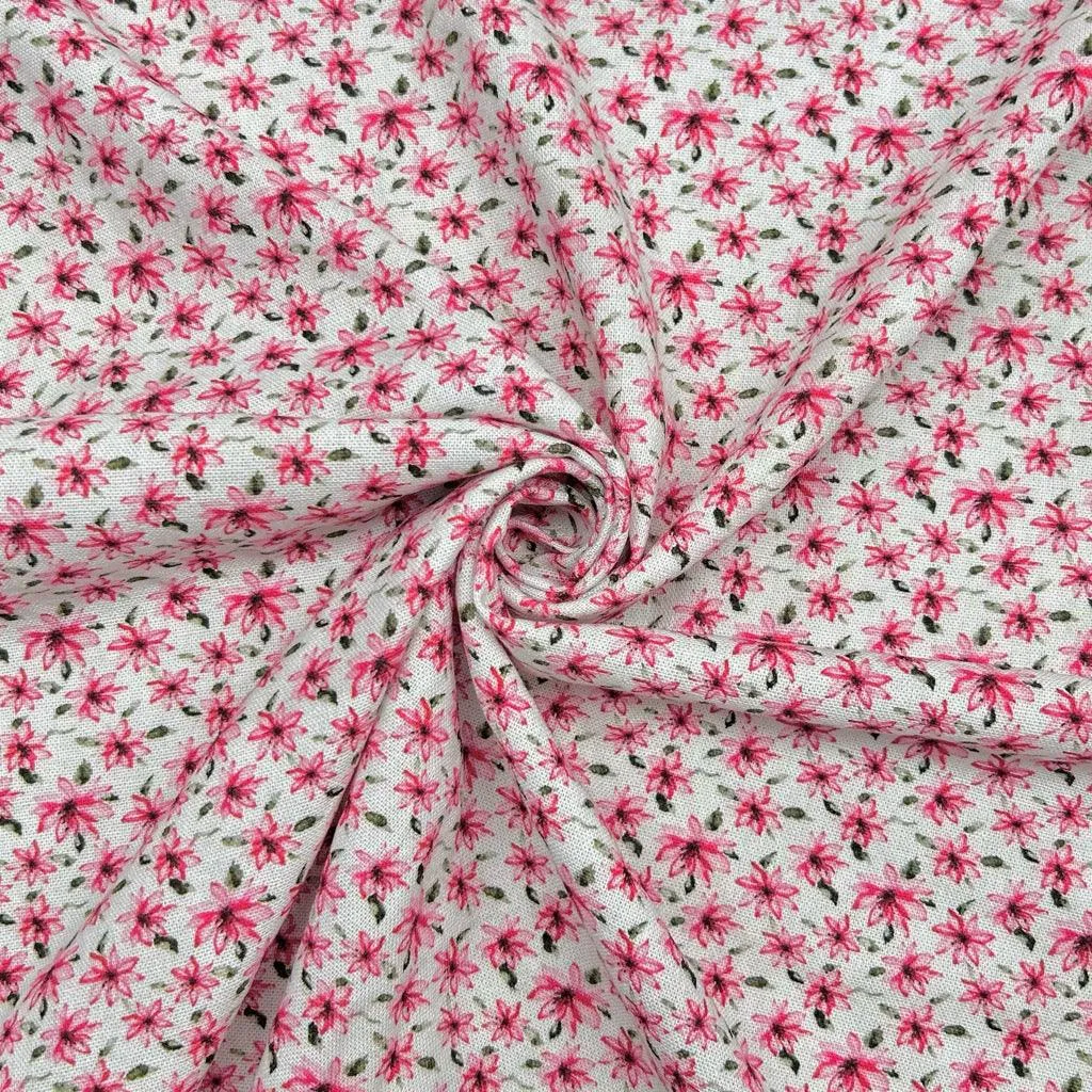 Ditsy Pink Flowers Linen Mix Fabric