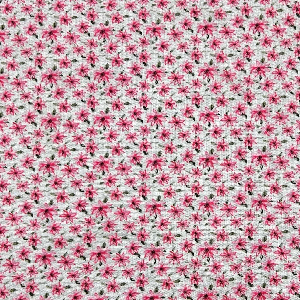 Ditsy Pink Flowers Linen Mix Fabric