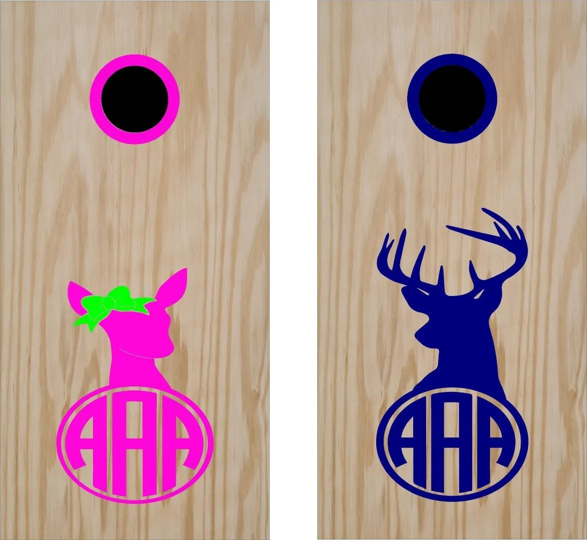 Doe Deer Monogram Cornhole Board Vinyl Decal Sticker