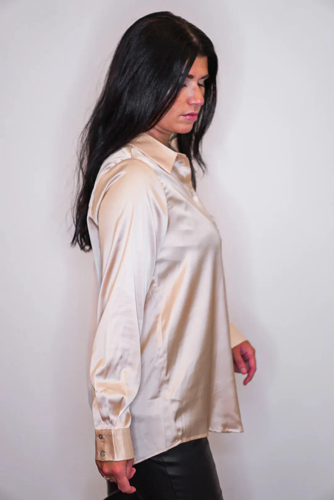 Elegant Edge Beige Satin Top