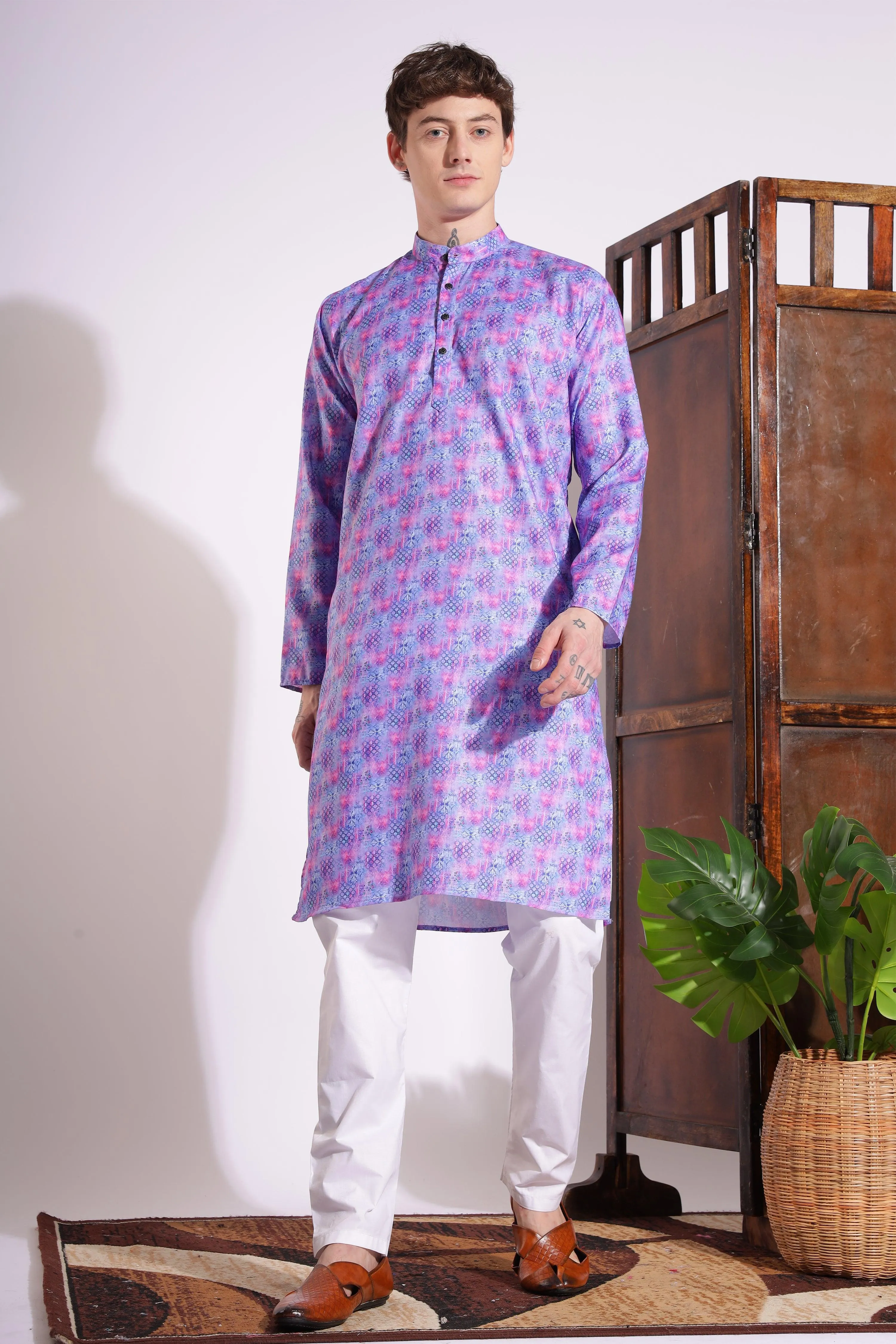 Elegant Print Cotton Kurta Purple Color