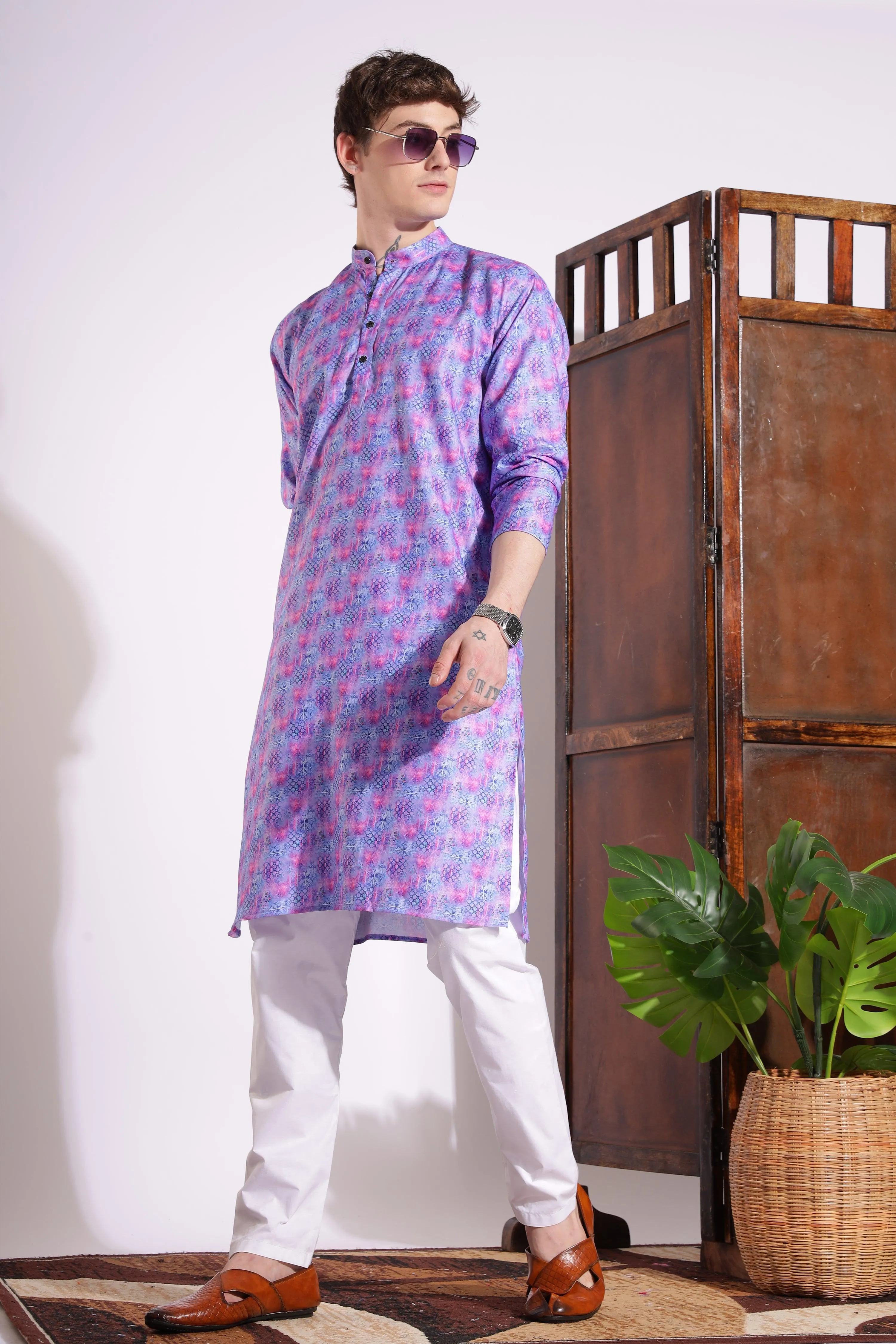 Elegant Print Cotton Kurta Purple Color