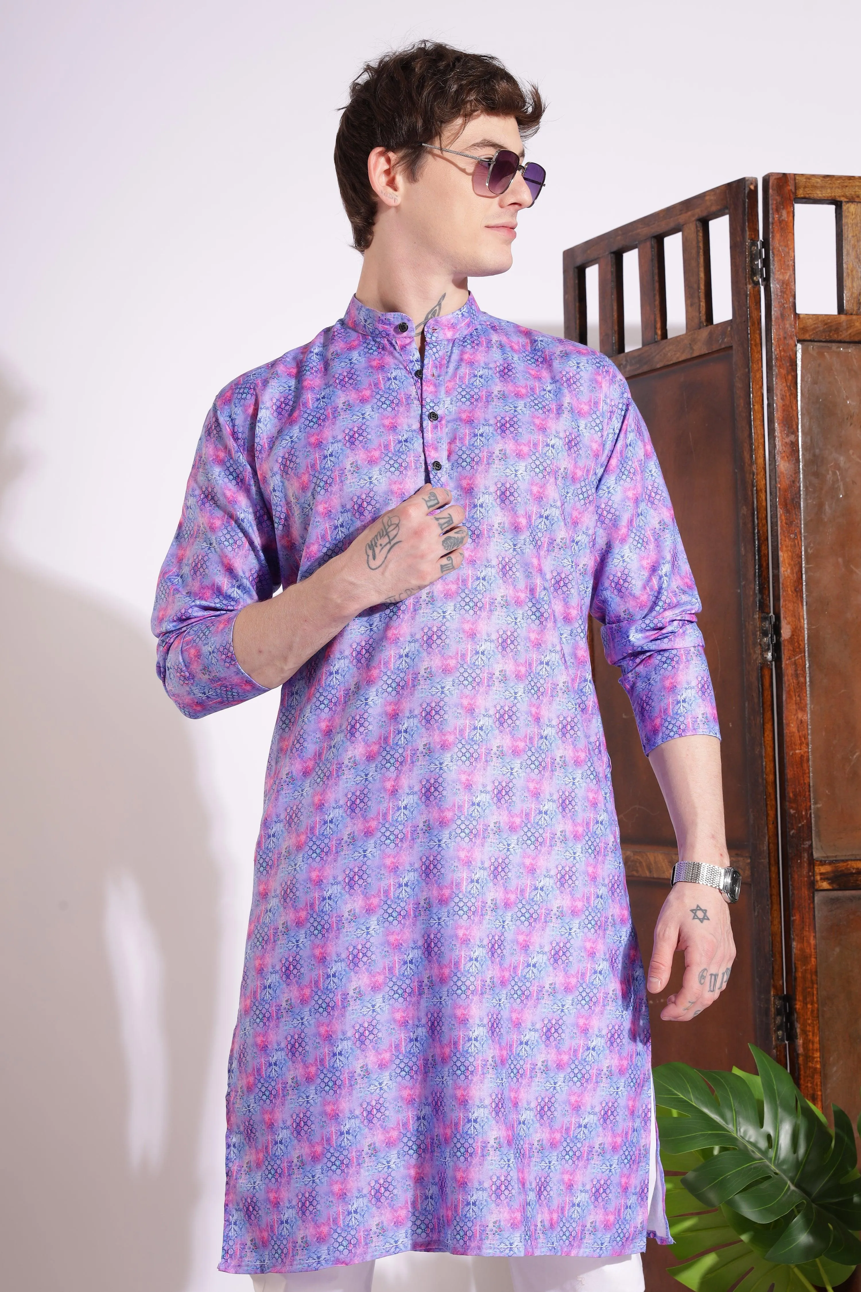 Elegant Print Cotton Kurta Purple Color