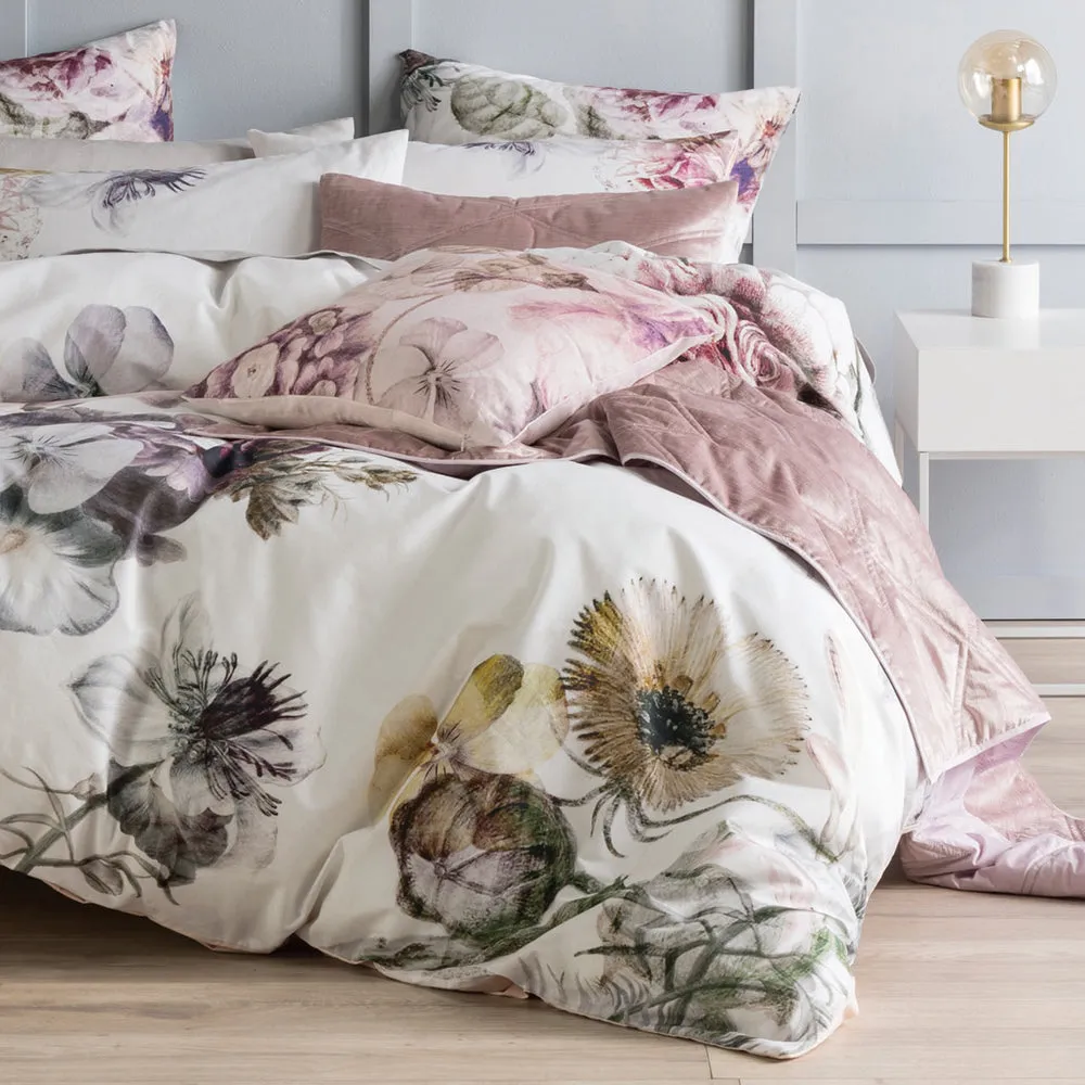 Ellaria Botanical 100% Cotton Duvet Cover Set White/Pale Rose